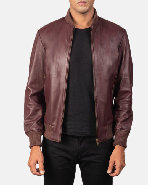 Shane Maroon Leather Bomber Jacket